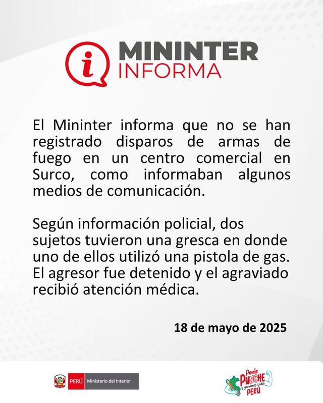 Comunicado del Ministerio del Interior Comunicado del Ministerio del Interior