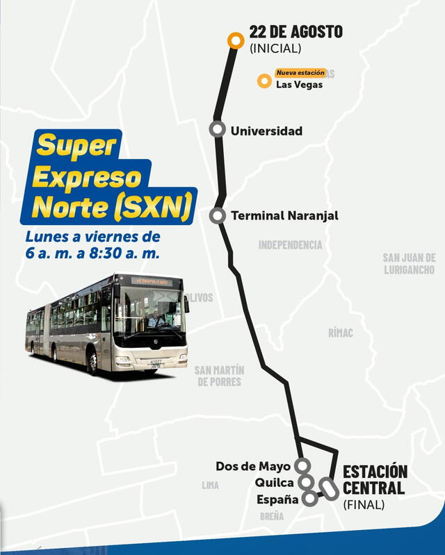 Súper Expreso Norte ruta. Foto: MTC   