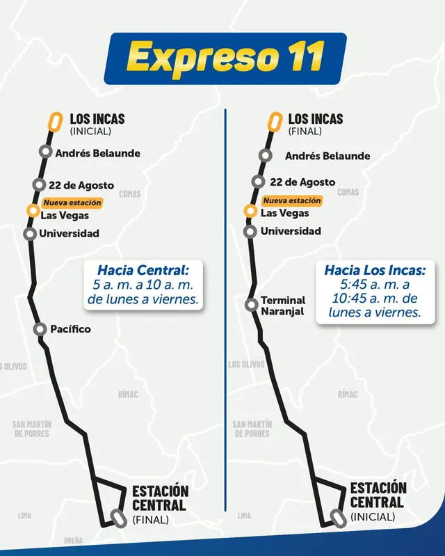 Expreso 11 ruta. Foto: MTC   