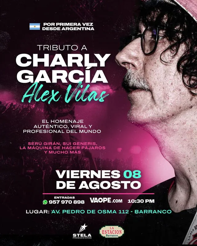 Alex Vilas interpretará los grandes éxitos de Charly, tanto en solitario como con Sui Géneris y Serú Girán, en su visita a Perú. Foto: difusión Alex Vilas interpretará los grandes éxitos de Charly, tanto en solitario como con Sui Géneris y Serú Girán, en su visita a Perú. Foto: difusión