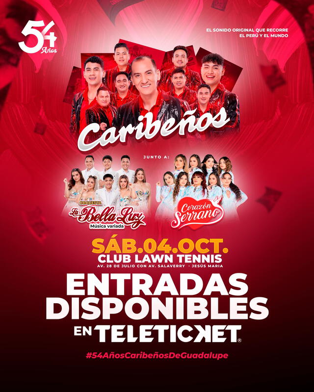 Caribeños de Guadalupe promete una noche histórica junto a Corazón Serrano y La Bella Luz. Foto: difusión Caribeños de Guadalupe promete una noche histórica junto a Corazón Serrano y La Bella Luz. Foto: difusión