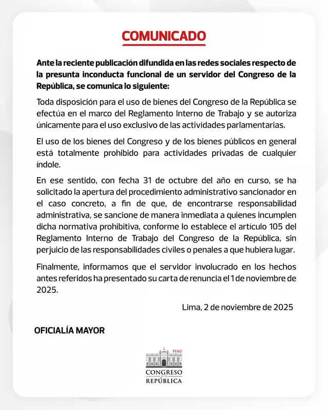 Comunicado del Congreso