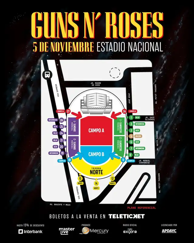 Mapa de ubicación para el concierto de Guns N’ Roses. Foto: difusión   