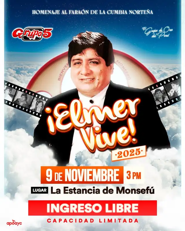  Concierto gratuito 'Elmer Vive 2025' coincidirá con el aniversario luctuoso de Elmer Yaipén. Foto: Grupo 5   