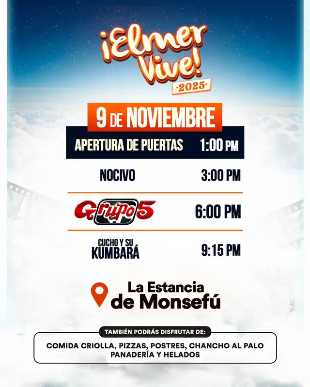  Cronograma de 'Elmer Vive 2025', concierto gratuito de Grupo 5 en honor a Elmer Yaipén. Foto: Grupo 5   
