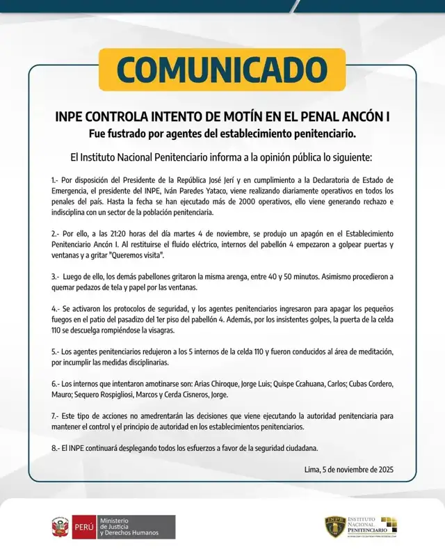 Comunicado del Ministerio de Trabajo y el INPE. Fuente: Instagram del INPE Comunicado del Ministerio de Trabajo y el INPE. Fuente: Instagram del INPE