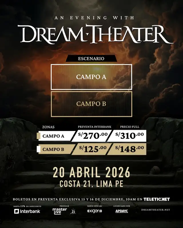 Entradas para Dream Theater en Lima 2026. Foto: difusión   