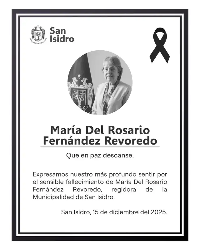 Municipalidad de San Isidro envío sus condolencias a familia de María Del Rosario Fernández. Foto: Facebook de la Municipalidad de San Isidro Municipalidad de San Isidro envío sus condolencias a familia de María Del Rosario Fernández. Foto: Facebook de la Municipalidad de San Isidro