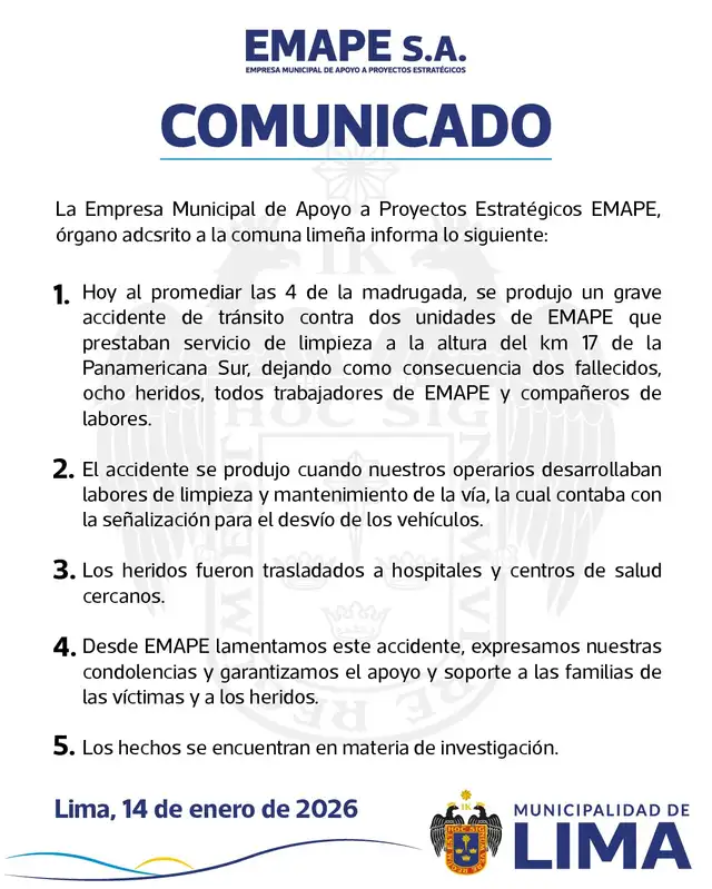 Comunicado de Emape. 