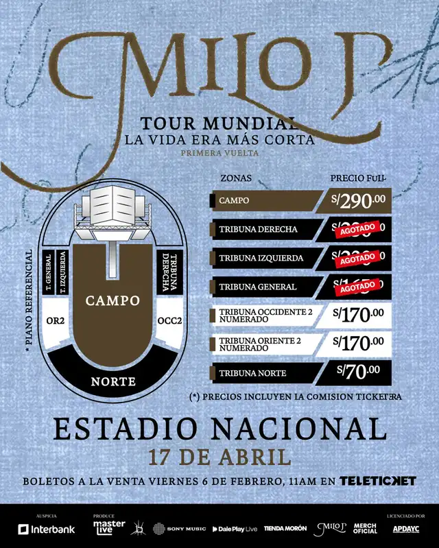 Precio de entradas para ver a Milo J en el Estadio Nacional. Foto: Master Live Precio de entradas para ver a Milo J en el Estadio Nacional. Foto: Master Live