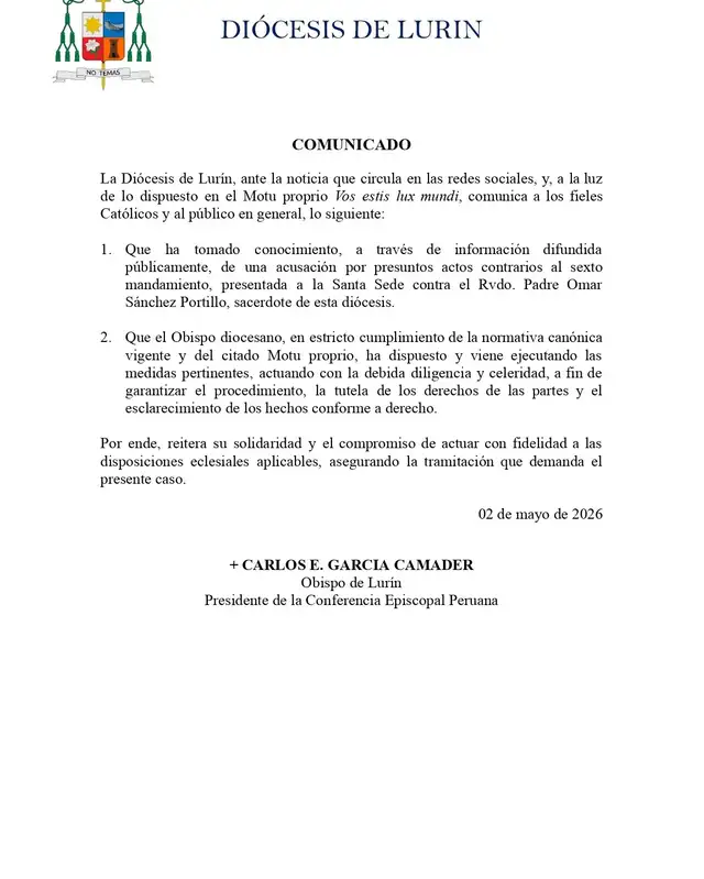 Comunicado de la Diócesis de Lurín Comunicado de la Diócesis de Lurín
