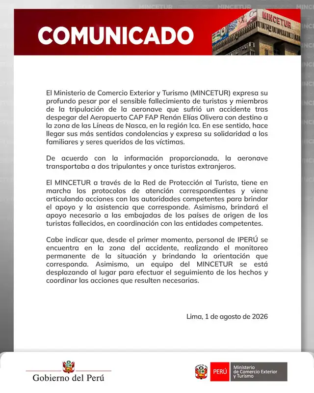 Mincetur asegura que brindará apoyo necesario tras el accidente