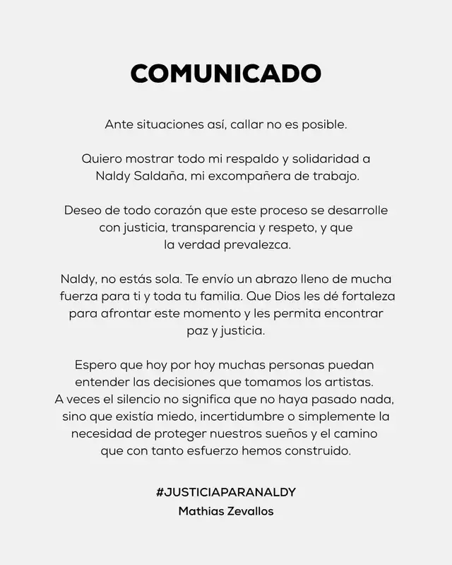 Comunicado de Mathías Zevallos.