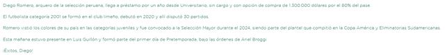  Banfield dio detalles acerca del trato que hizo con Universitario por Diego Romero. Foto: captura    