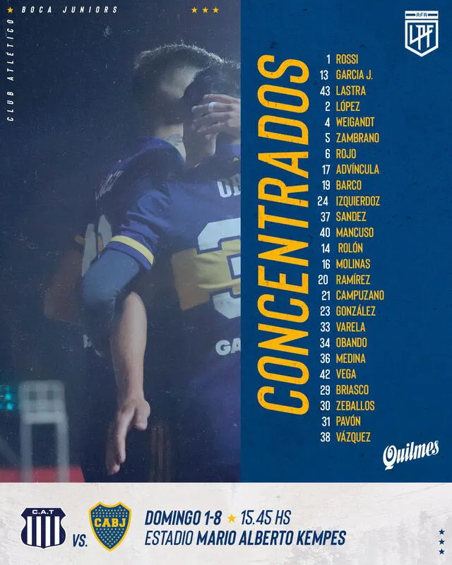 Lista de convocados xeneizes. Foto: Boca Juniors