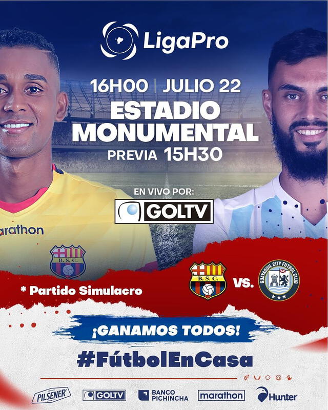 Barcelona SC y Guayaquil City juegan hoy un amistoso tras 130 días de paralización.