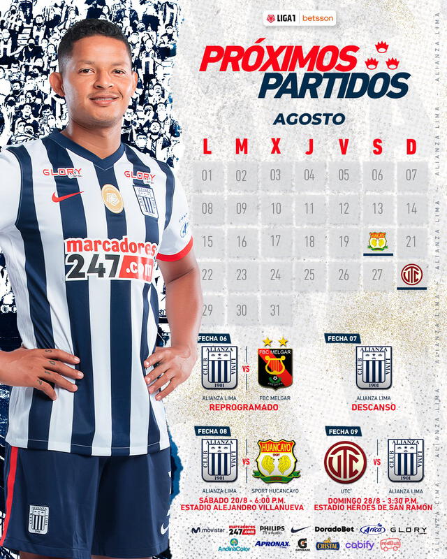 Programación de los partidos del club blanquiazul. Foto: Alianza Lima