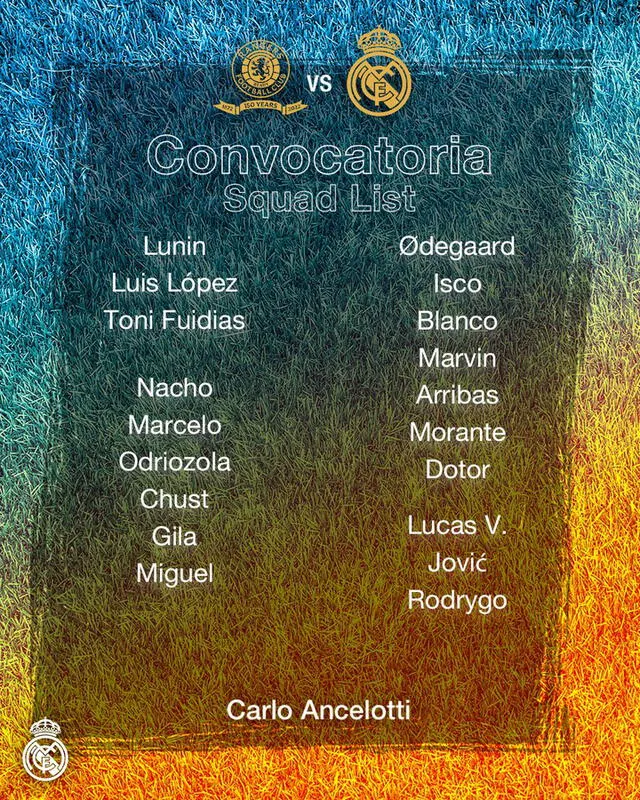 Lista de convocados. Foto: Real Madrid