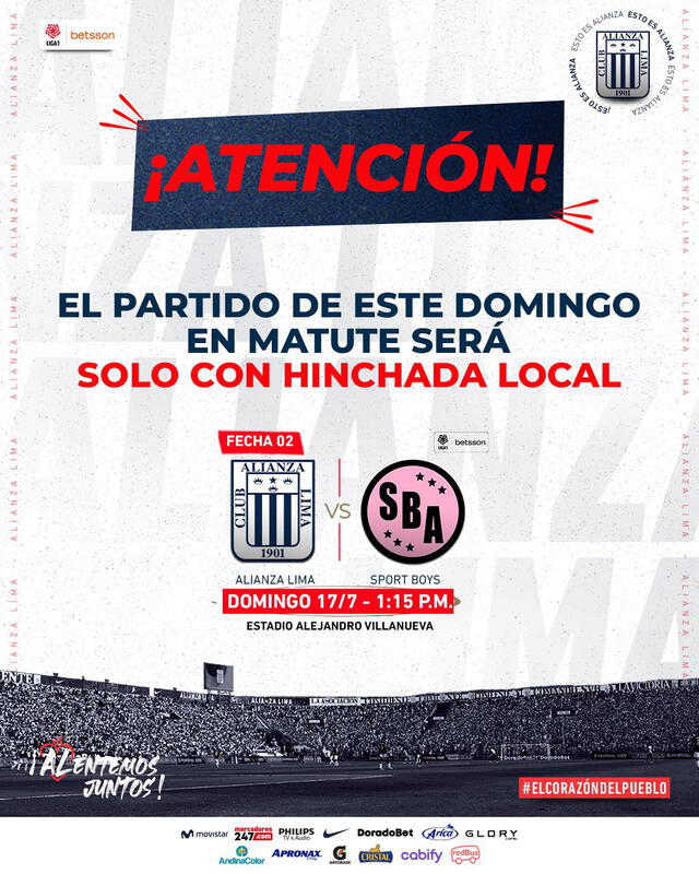 Publicación de Alianza Lima vs. Sport Boys. Foto: Twitter