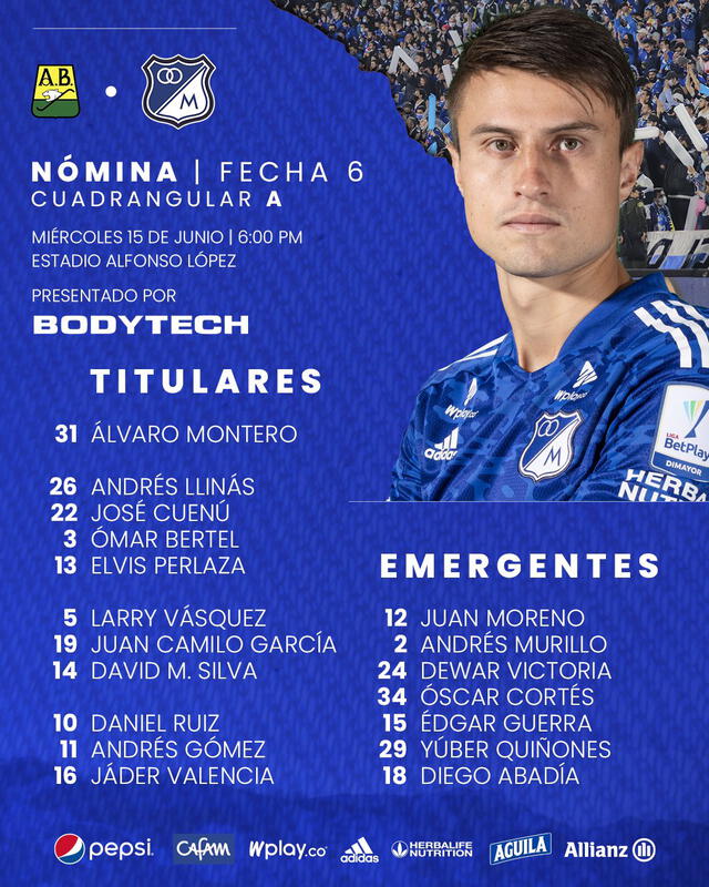 Alineación confirmada. Foto: Millonarios