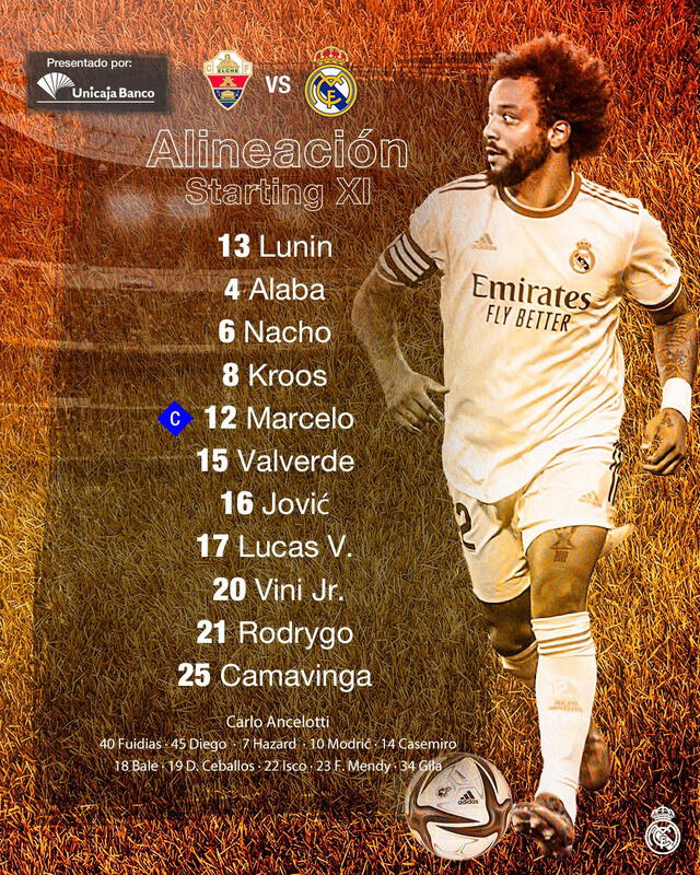 Los titulares del Real Madrid para el partido de la Copa del Rey. Foto: Twitter Real Madrid