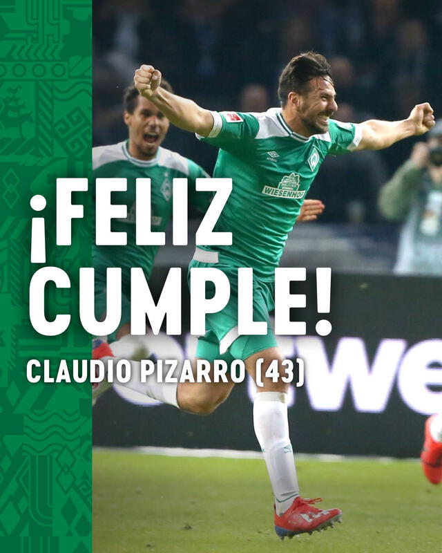 Werder Bremen saluda a Claudio Pizarro por su cumpleaños. Foto: Werder Bremen/Twitter