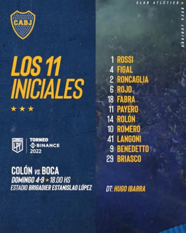 Once titular de los xeneizes. Foto: Boca Juniors