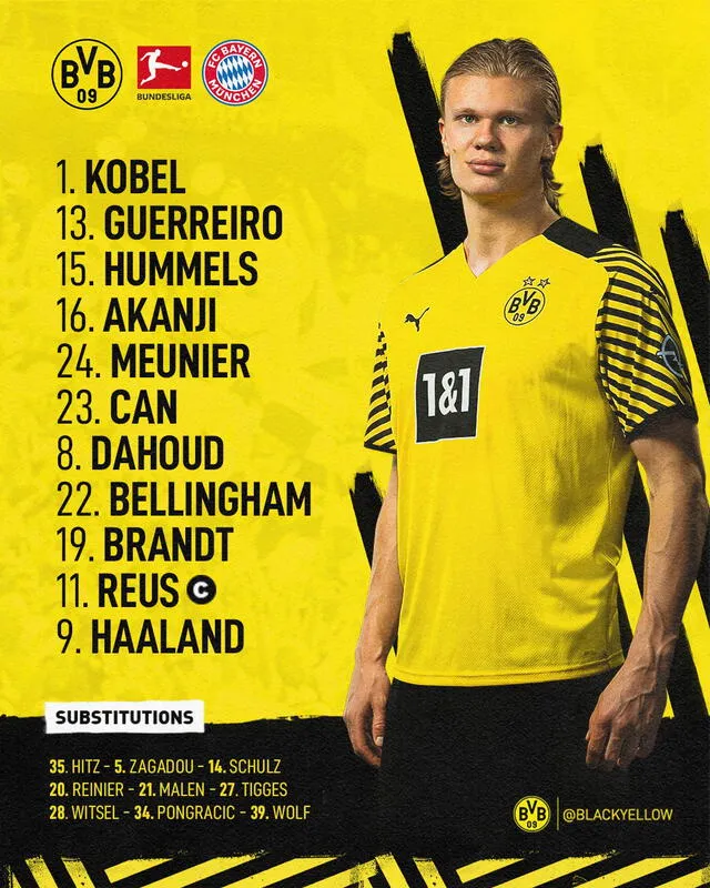 Alineación de los amarillos. Foto: Borussia Dortmund
