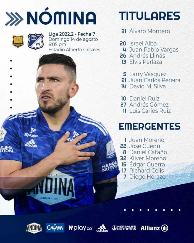 Equipo titular del cuadro embajador. Foto: Millonarios FC