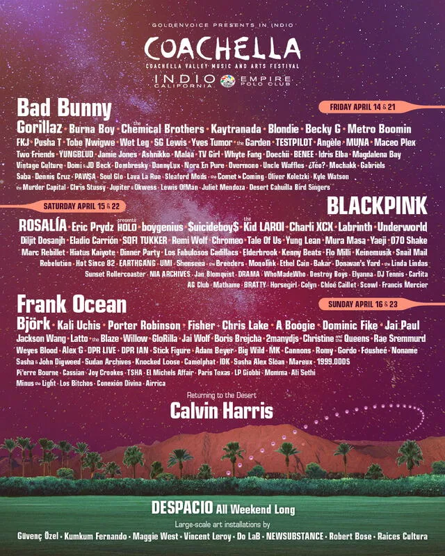 Coachella 2023: lista oficial de artistas. Foto: Coachella