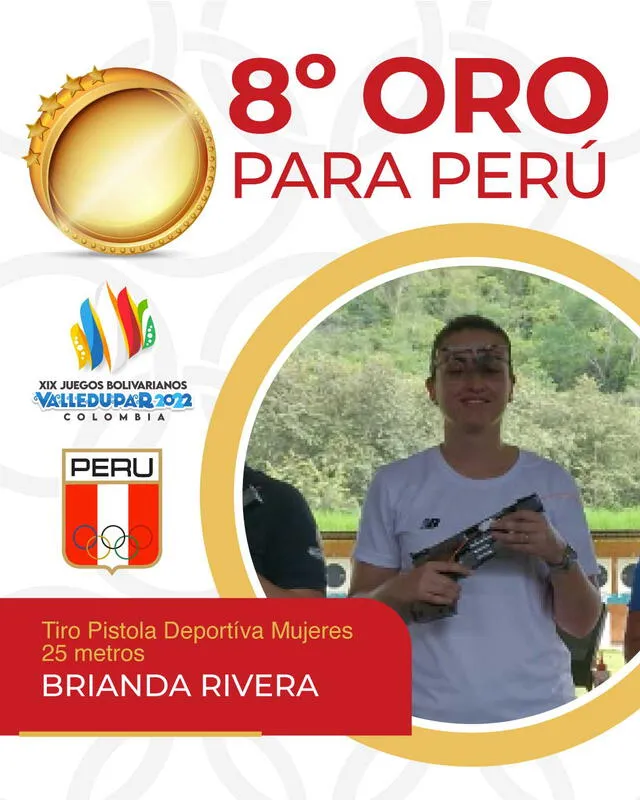 La tiradora Brianda Rivera ganó la presea dorada en la categoría pistola 25 metros femenina. Foto: Comité Olímpico Perú