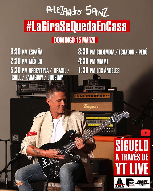 El afiche oficial del concierto gratuito y virtual que ofrece Alejandro Sanz.