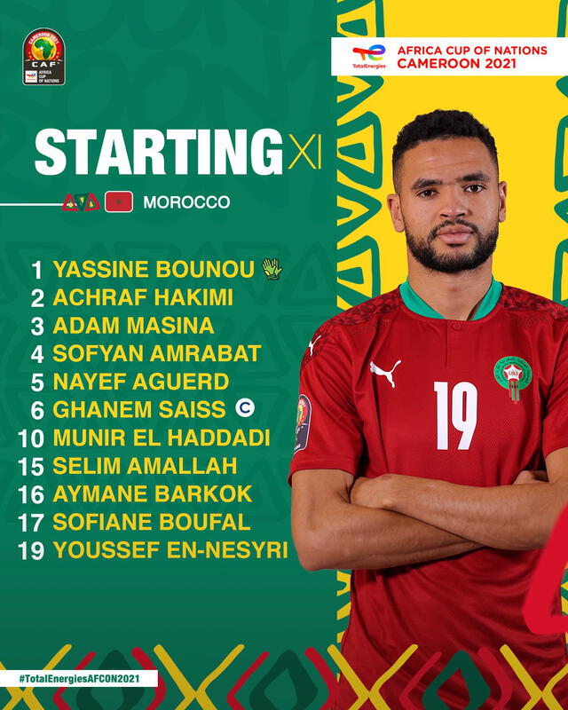 Alineación de Marruecos. Foto: Twitter Copa África