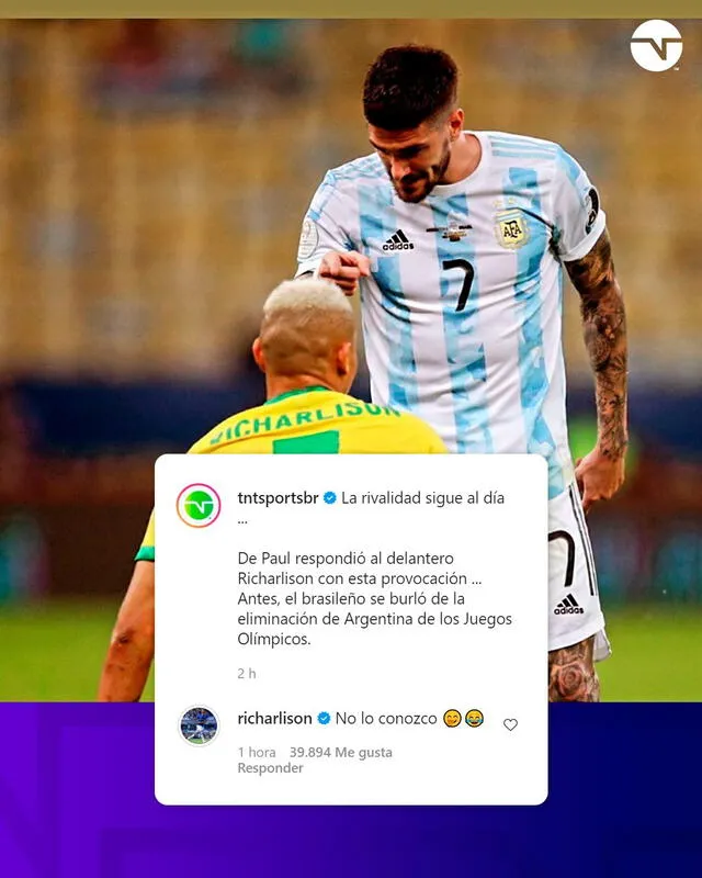 Richarlison no se quedó callado y le respondió a De Paul. Foto: difusión