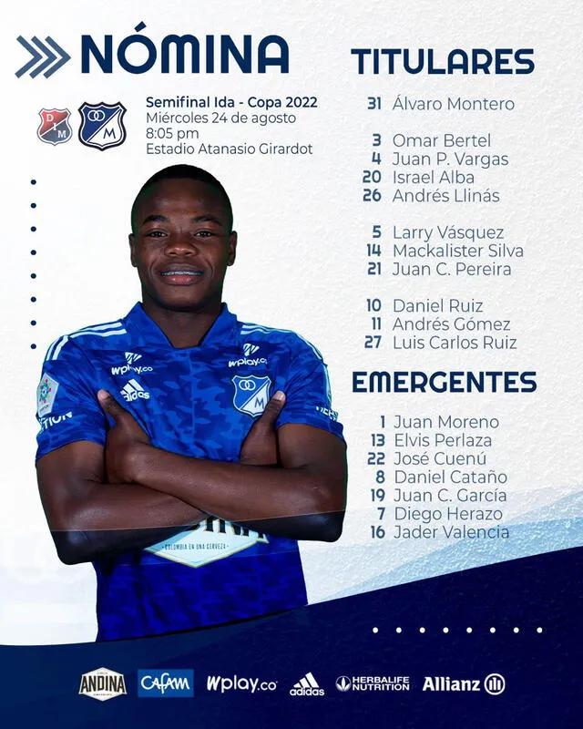 Titulares de Millonarios. Foto: Millonarios