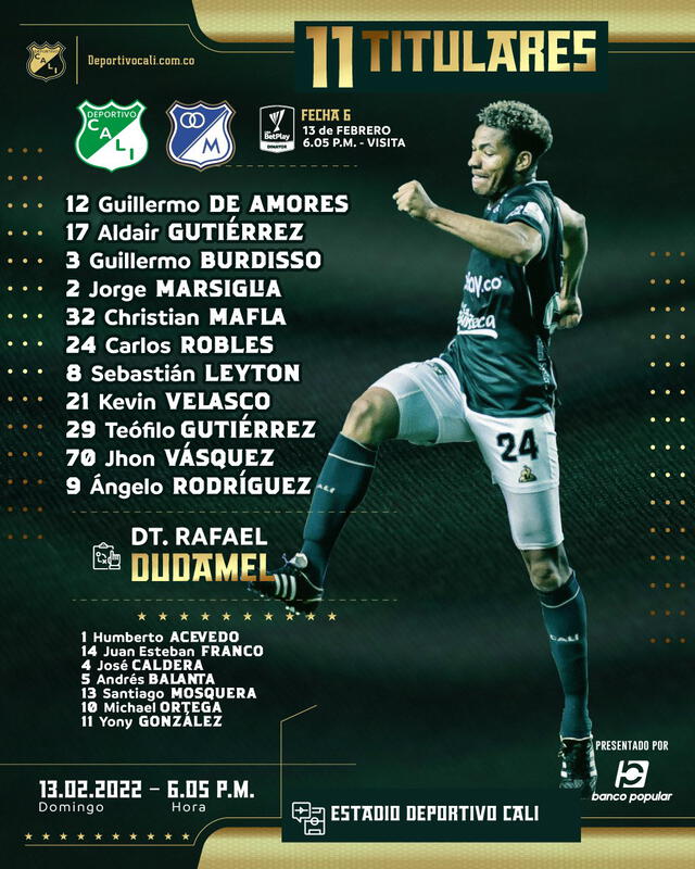 Formación inicial del cuadro azucarero. Foto: Deportivo Cali Formación inicial del cuadro azucarero. Foto: Deportivo Cali