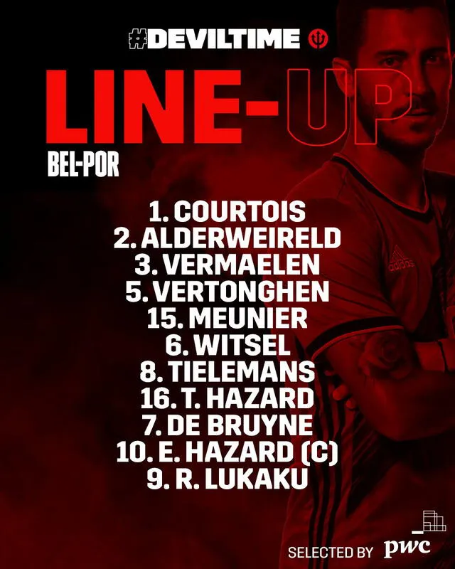 Alineación de los belgas. Foto: Selección de Bélgica