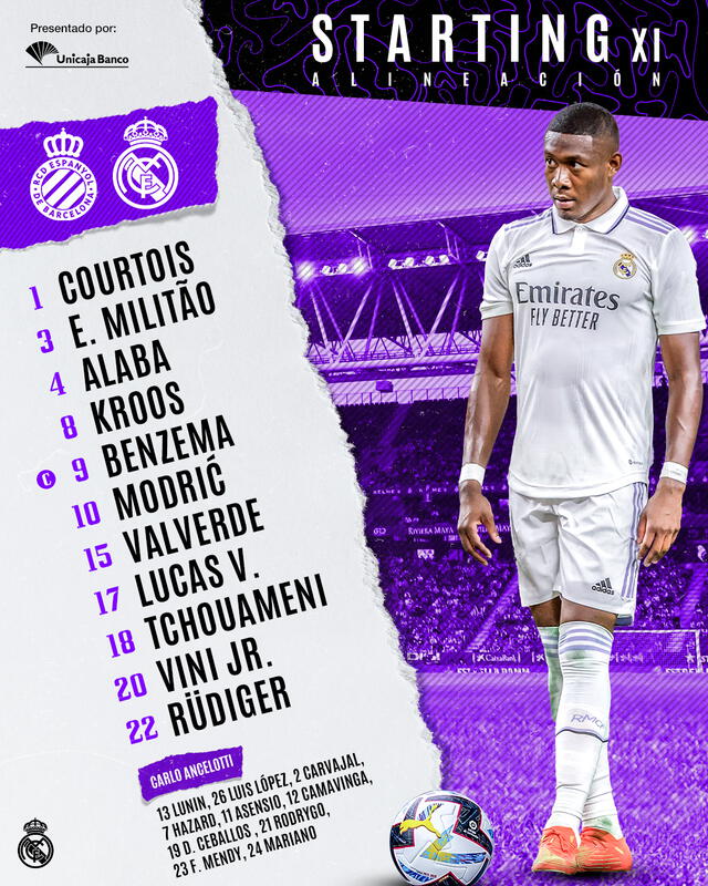 Alineación confirmada. Foto: Real Madrid