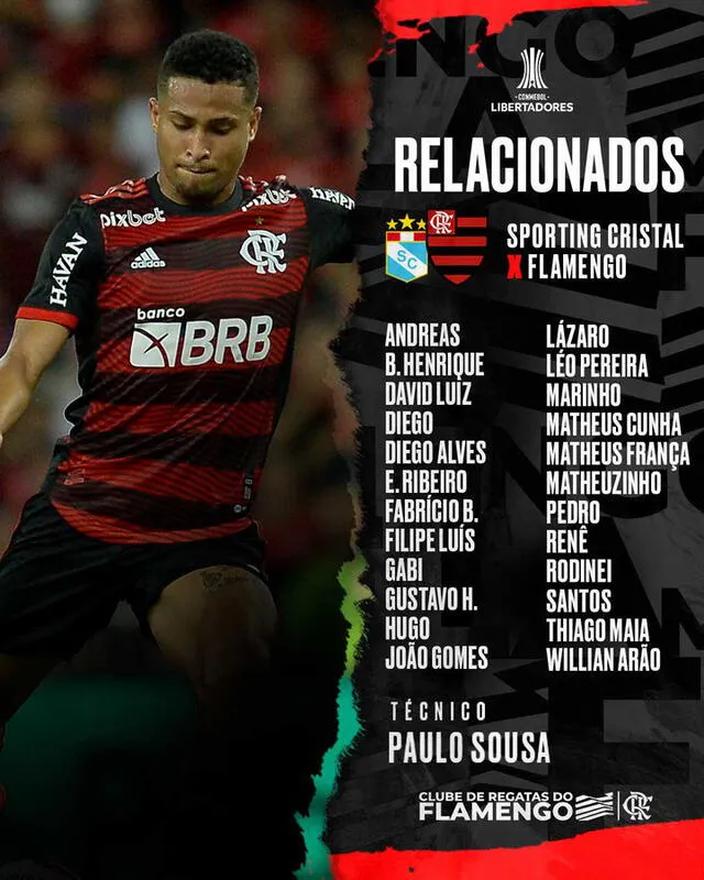 Lista de jugadores citados del Fla. Foto: Flamengo