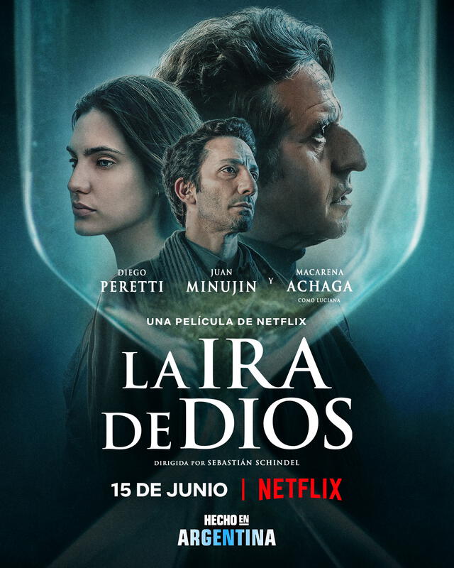 Diego Peretti (“El Reino”), Juan Minujín (“El Marginal”) y Macarena Achaga (Luis Miguel, la serie). son los protagonistas de "La ira de Dios". Foto: Netflix.