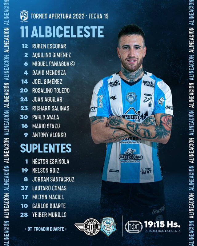 Alineación confirmada. Foto: Twitter @GuairenaClub