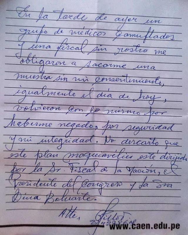 Carta de Castillo fue difundida por Guillermo Bermejo. Foto: twitter Guillermo Bermejo