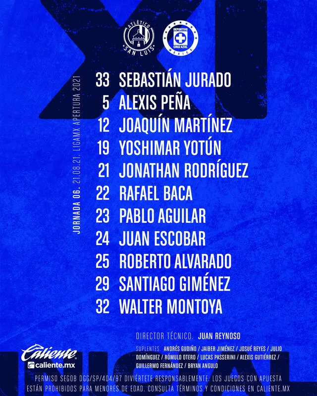 Equipo titular de la Máquina. Foto: Cruz Azul/Twitter