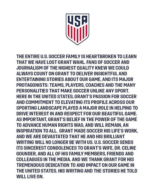 Comunicado sobre Grant Wahl. Foto: U.S. Soccer