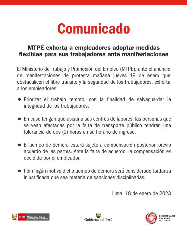 Comunicado MTPE