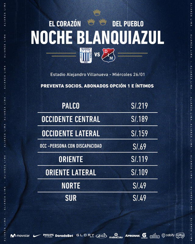 Precios de entradas para la Noche Blanquiazul. Foto: Alianza Lima.