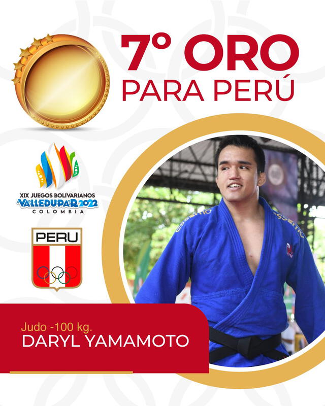 El judoca peruano Daryl Yamamoto ganó el oro en la categoría -100 kg masculina. Foto: Comité Olímpico Perú
