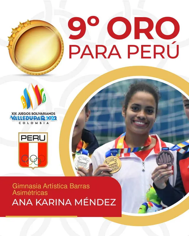 Ana Karina Méndez obtuvo su segunda medalla de oro en Gimnasia artística. Foto: Comité Olímpico Perú