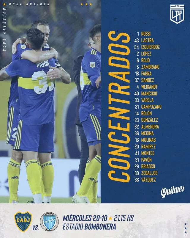 Convocados de Boca Juniors. Foto: Boca Juniors