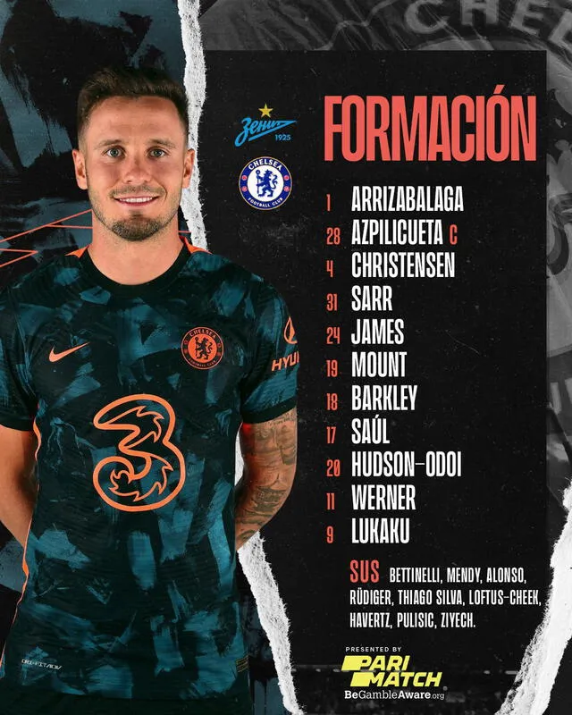 Alineaciones Chelsea. Foto: Twitter Chelsea